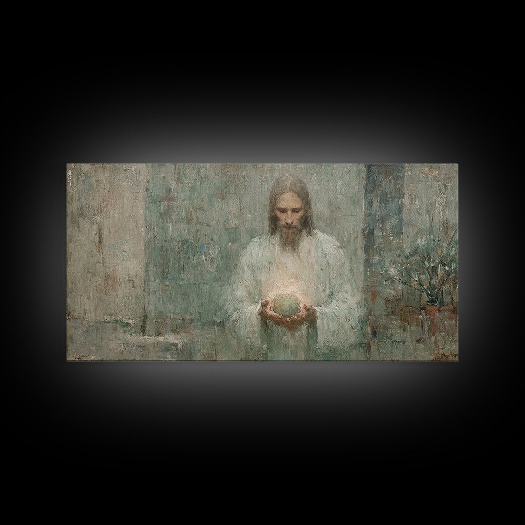 Heavenly Glow, Framed Canvas Print, Christian Art Canvas, Christian Wall Art, Jesus Painting, Christian Decor, Modern Christian Art