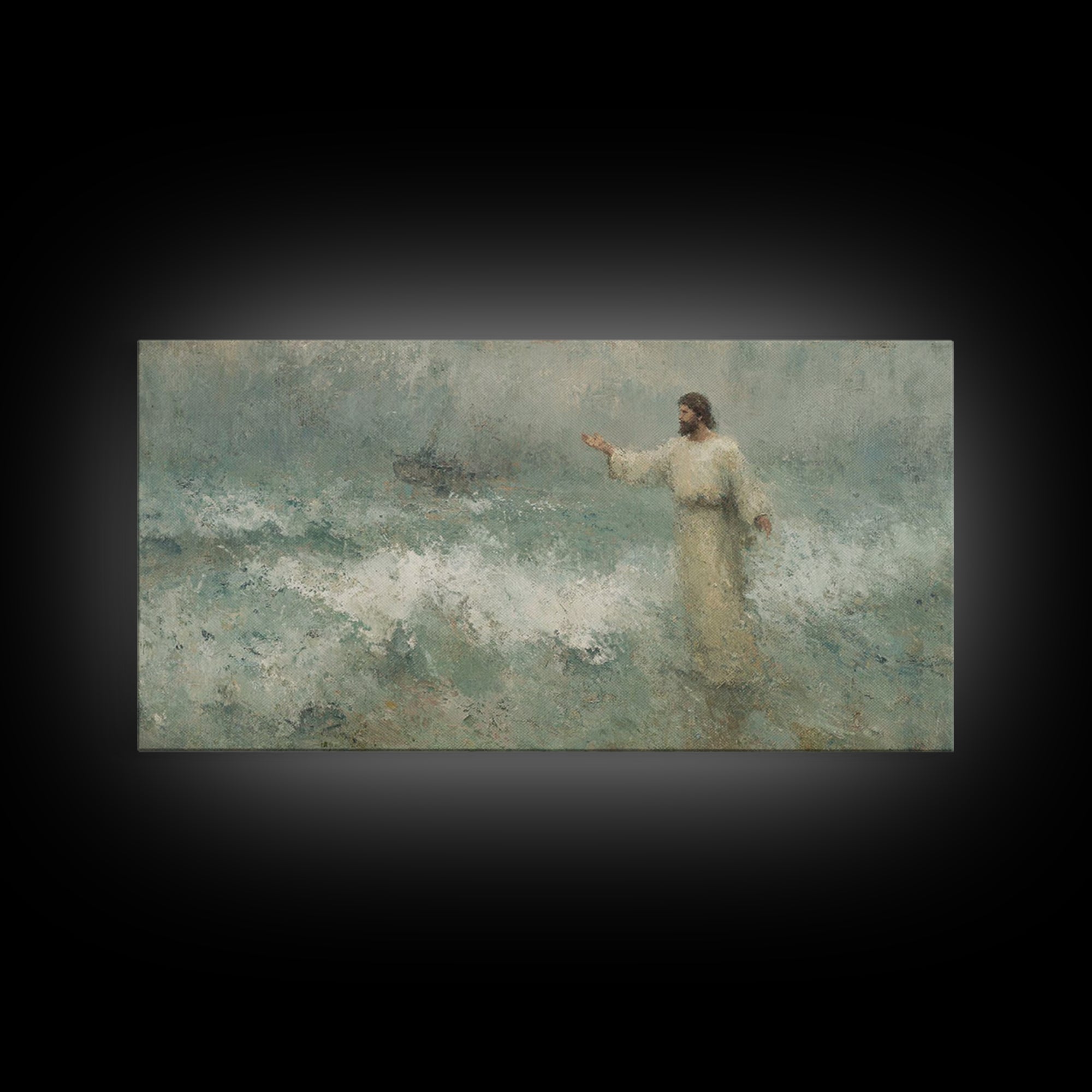 Waves Of Faith – Framed Canvas Print – Christian Wall Art – Jesus Painting – Christian Art Canvas – Moody Christian Art – Christian Gift Id