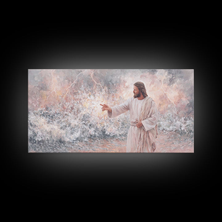 Beacon Of Authority | Framed Canvas Print | Christian Art Print | Jesus Painting | Christian Wall Art | Modern Christian Painting | Christi