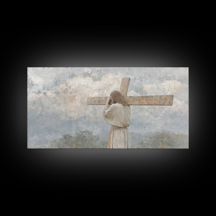 Shadow Of Mercy | Framed Canvas Print | Christian Art Canvas | Jesus Painting | Moody Christian Art | Christian Decorations | Christian Art