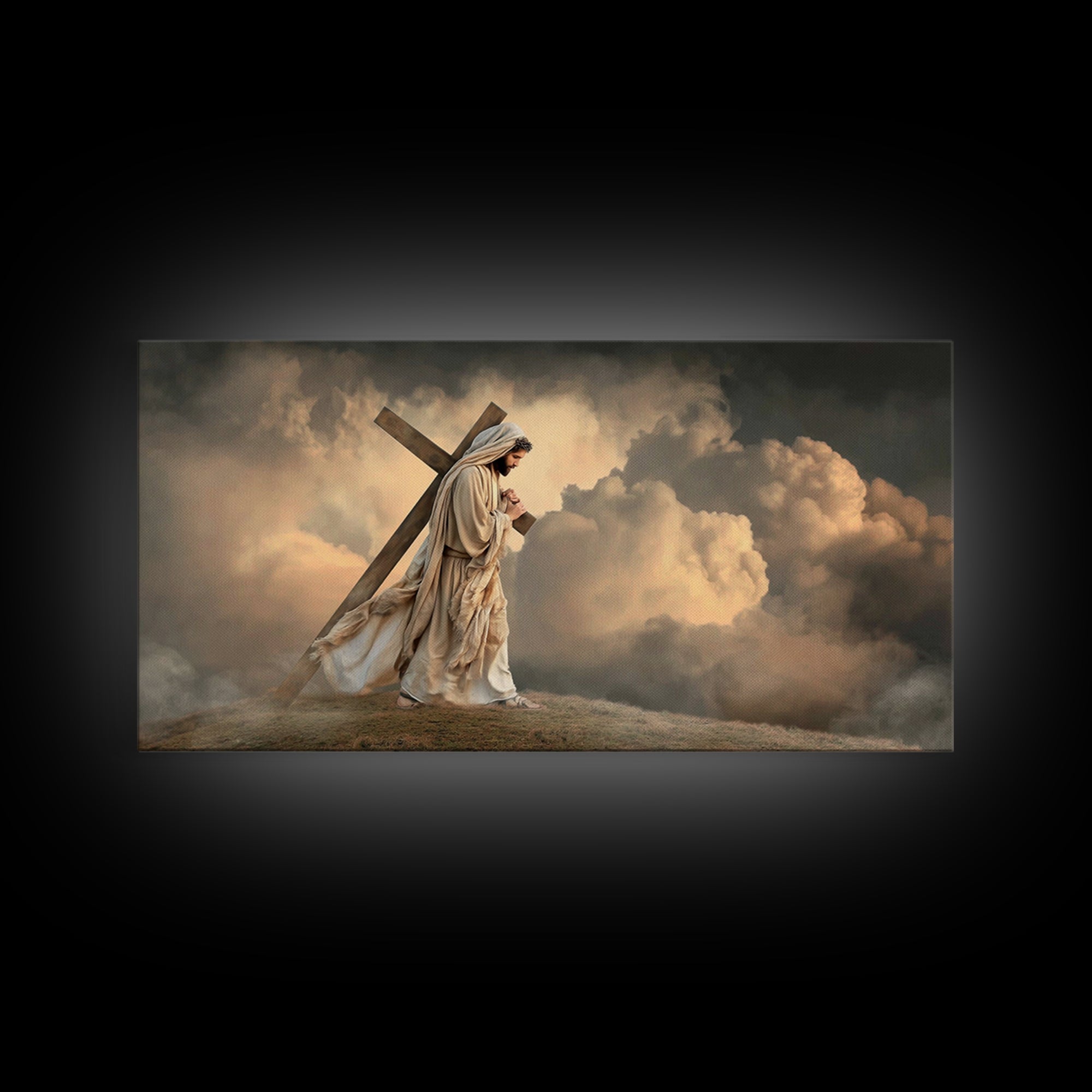 Hilltop Grace, Framed Canvas Print, Jesus Painting, Christian Christmas Art, Christian Art Print, Subtle Christian Art
