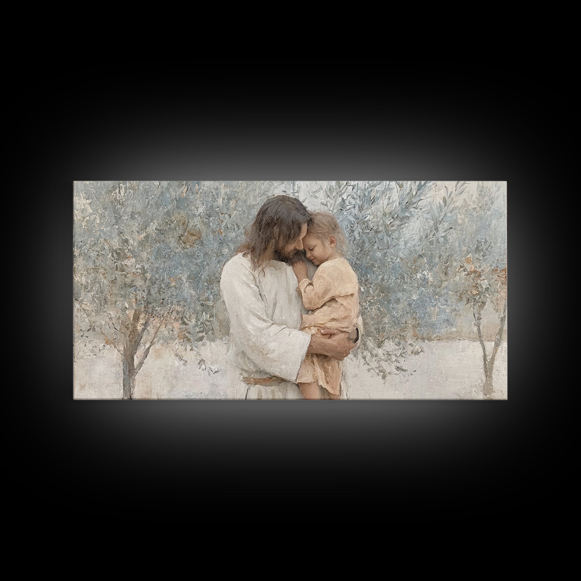 Gentle Embrace, Framed Canvas Print, Jesus Painting Canvas, Christian Art Gift, Christian Wall Art, Modern Christian Art