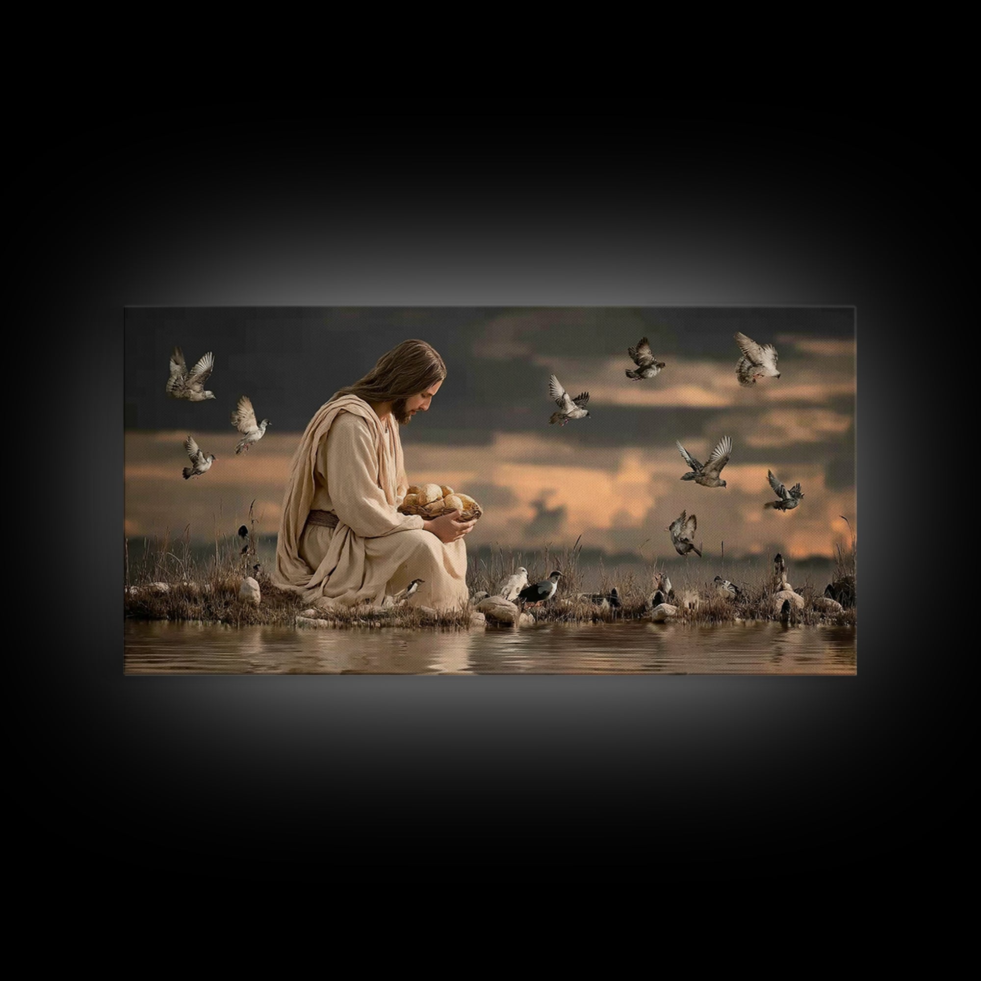 Evening Provision – Framed Canvas Print – Jesus Painting – Christian Christmas Art – Moody Christian Art – Christian Art Work