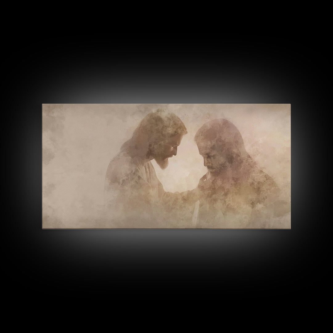 Quiet Consolation | Framed Canvas Print | Jesus Painting | Christian Art Work | Moody Christian Art | Christian Gift