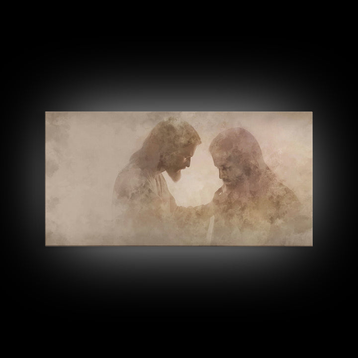 Quiet Consolation | Framed Canvas Print | Jesus Painting | Christian Art Work | Moody Christian Art | Christian Gift