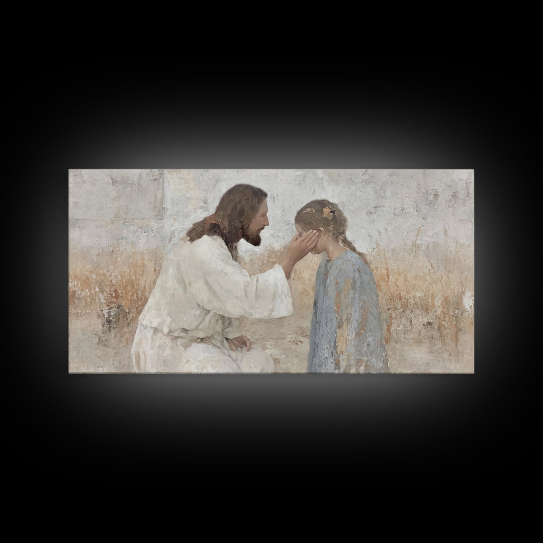 Healing Grace – Framed Canvas Print – Christian Paintings – Jesus Art Print – Minimalist Christian Art – Christian Wall Art