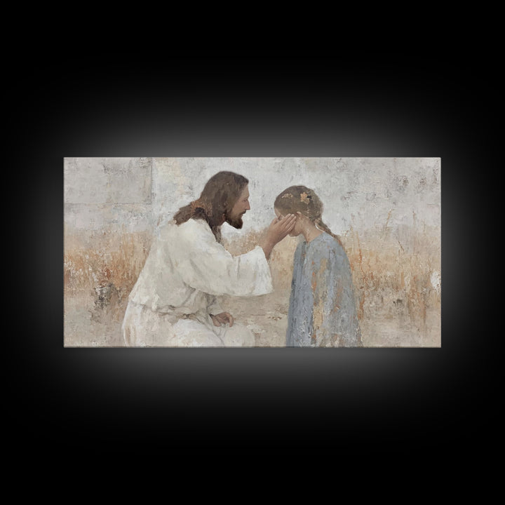 Healing Grace – Framed Canvas Print – Christian Paintings – Jesus Art Print – Minimalist Christian Art – Christian Wall Art