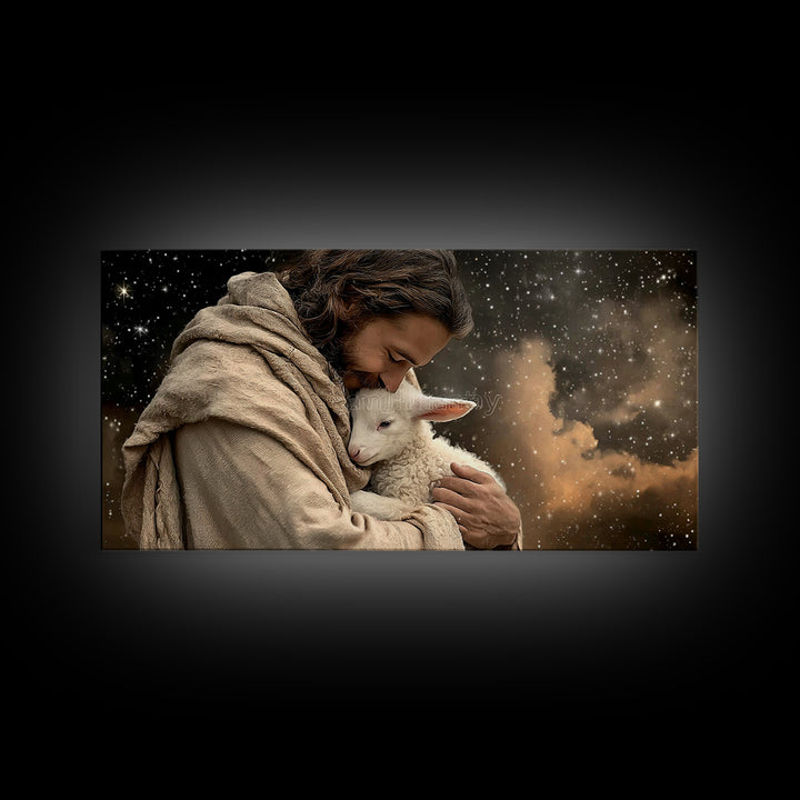 Shepherd’s Embrace – Framed Canvas Print – Christian Art Canvas – Christian Wall Art – Jesus Painting – Christian Christmas Art