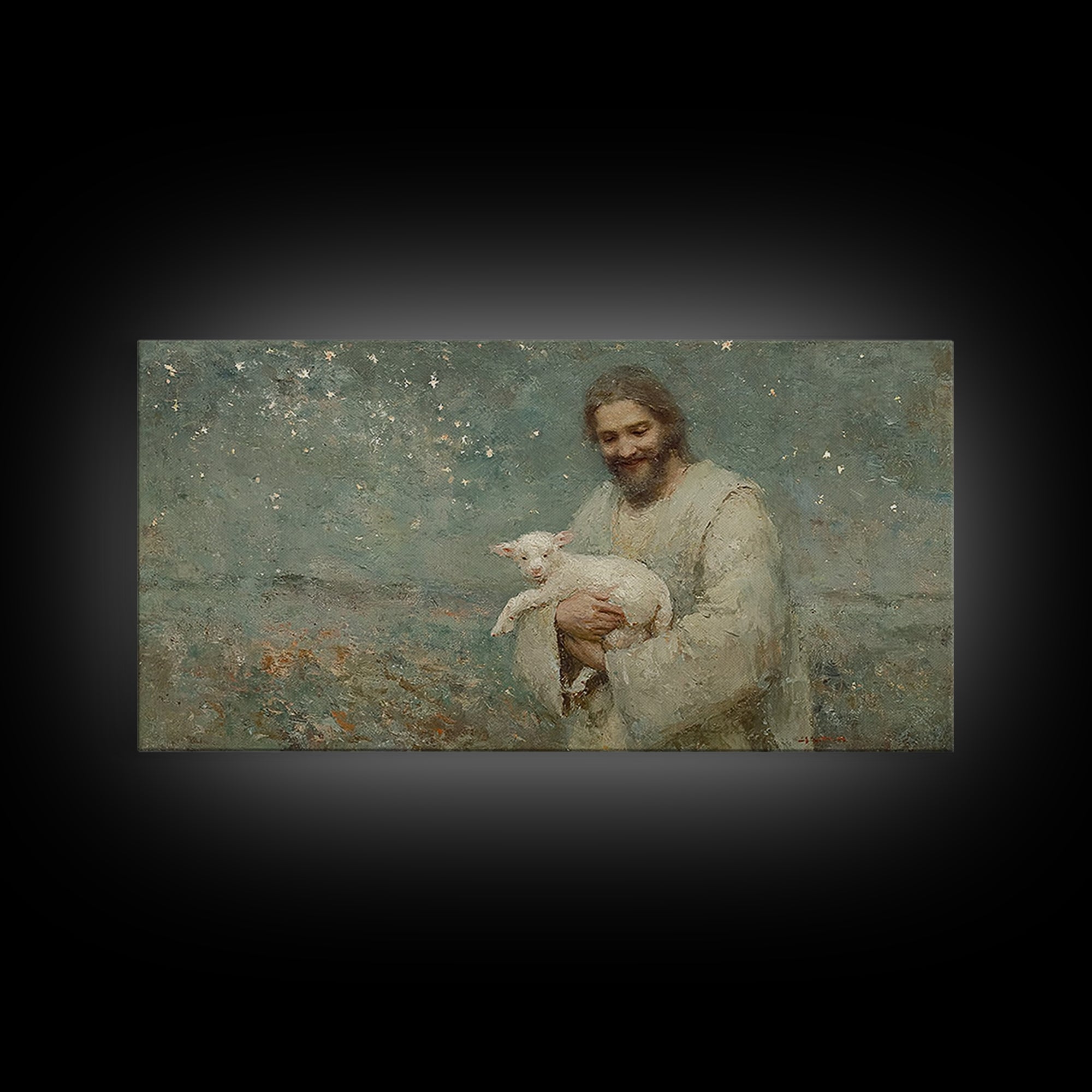 Starry Night Comfort | Framed Canvas Print | Christian Wall Art | Jesus Painting | Christian Art Canvas | Christian Christmas
