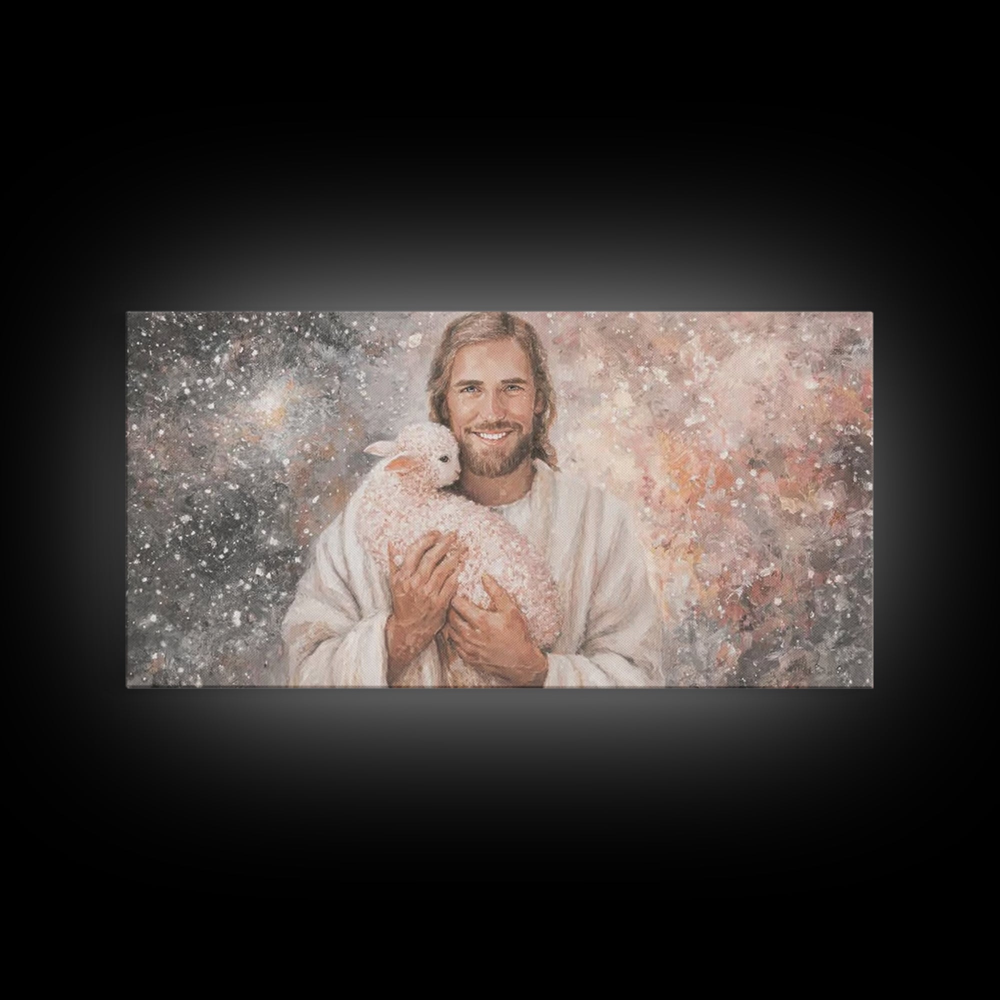 Beloved Shepherd Light, Framed Canvas Print, Christian Wall Art, Jesus Painting, Christian Art Canvas, Christian Christmas