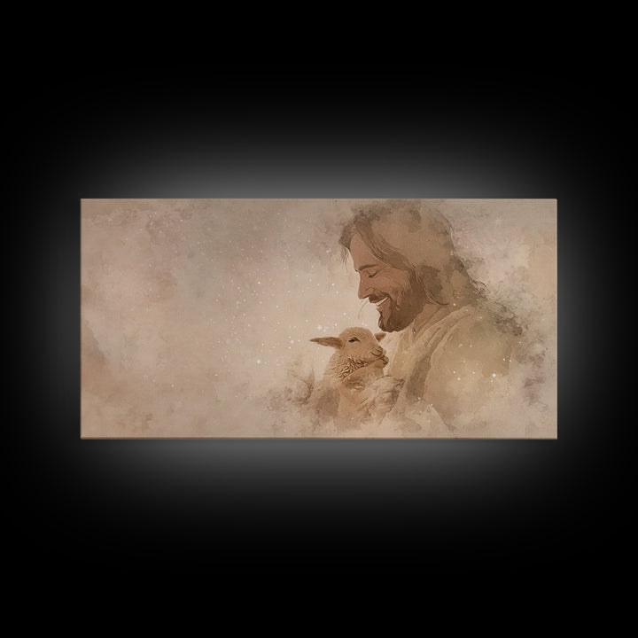 Joyful Shepherd Grace | Framed Canvas Print | Jesus Painting | Christian Art Canvas | Christian Wall Art | Christmas Art