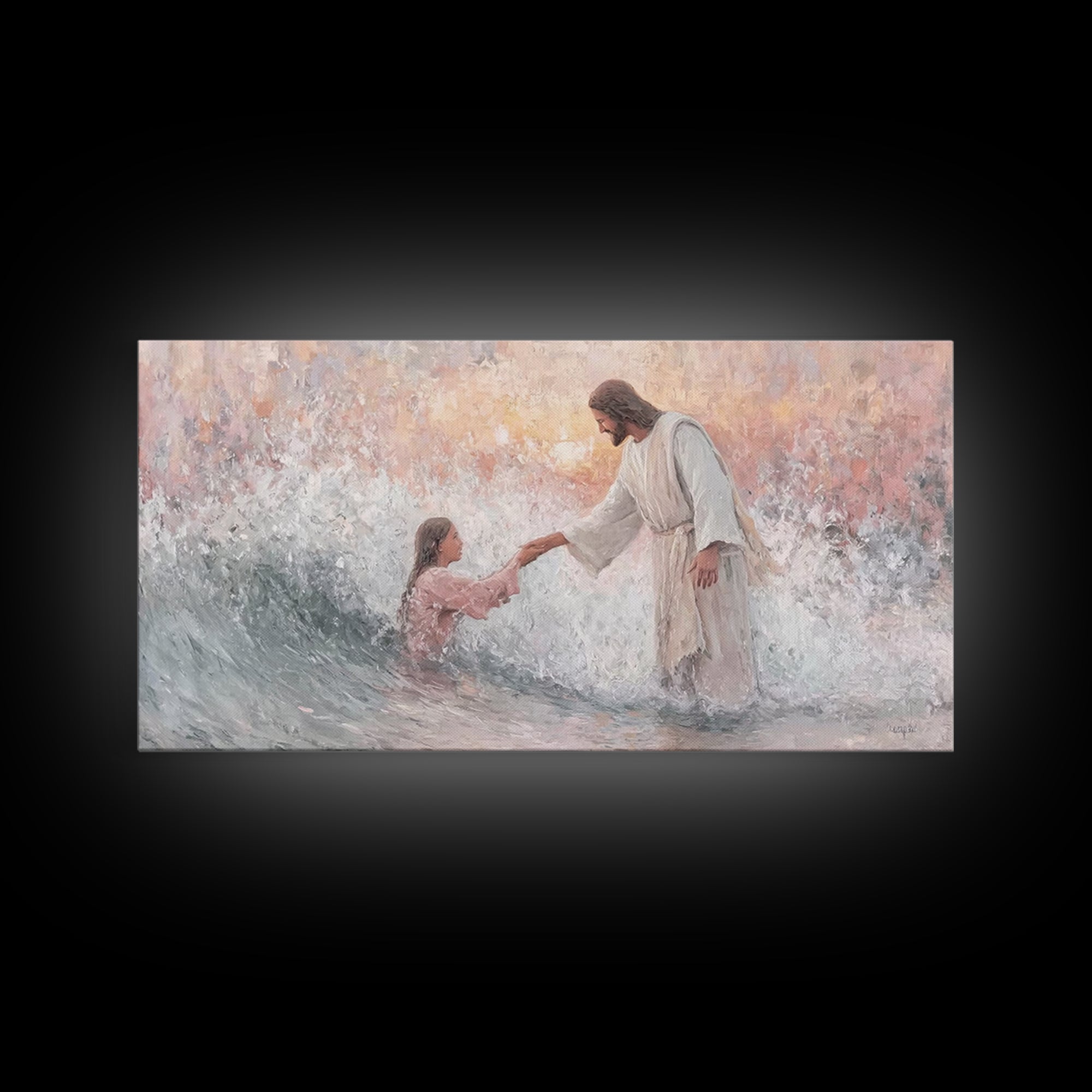 Waves Of Grace – Framed Canvas Print – Jesus Painting – Christian Wall Art – Christian Art Canvas – Large Christian Art – Christian Gift