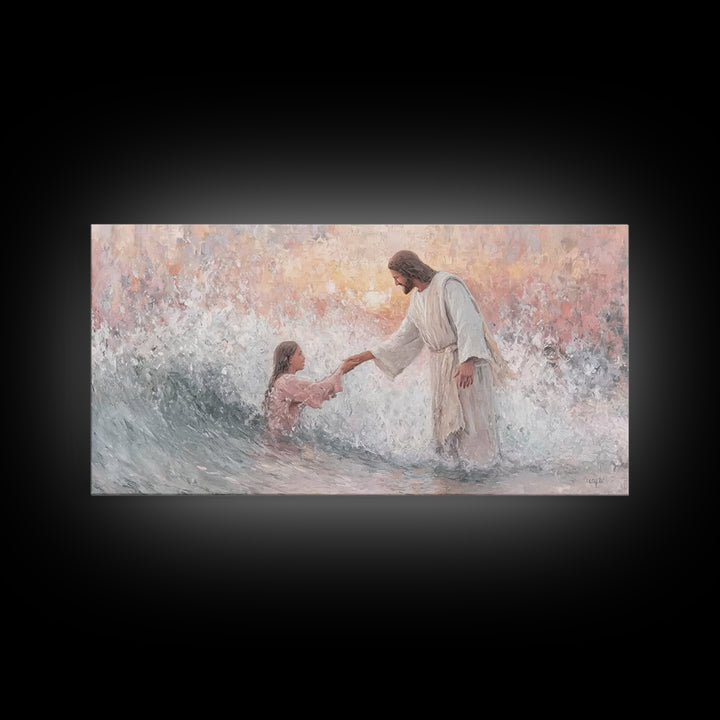 Waves Of Grace – Framed Canvas Print – Jesus Painting – Christian Wall Art – Christian Art Canvas – Large Christian Art – Christian Gift