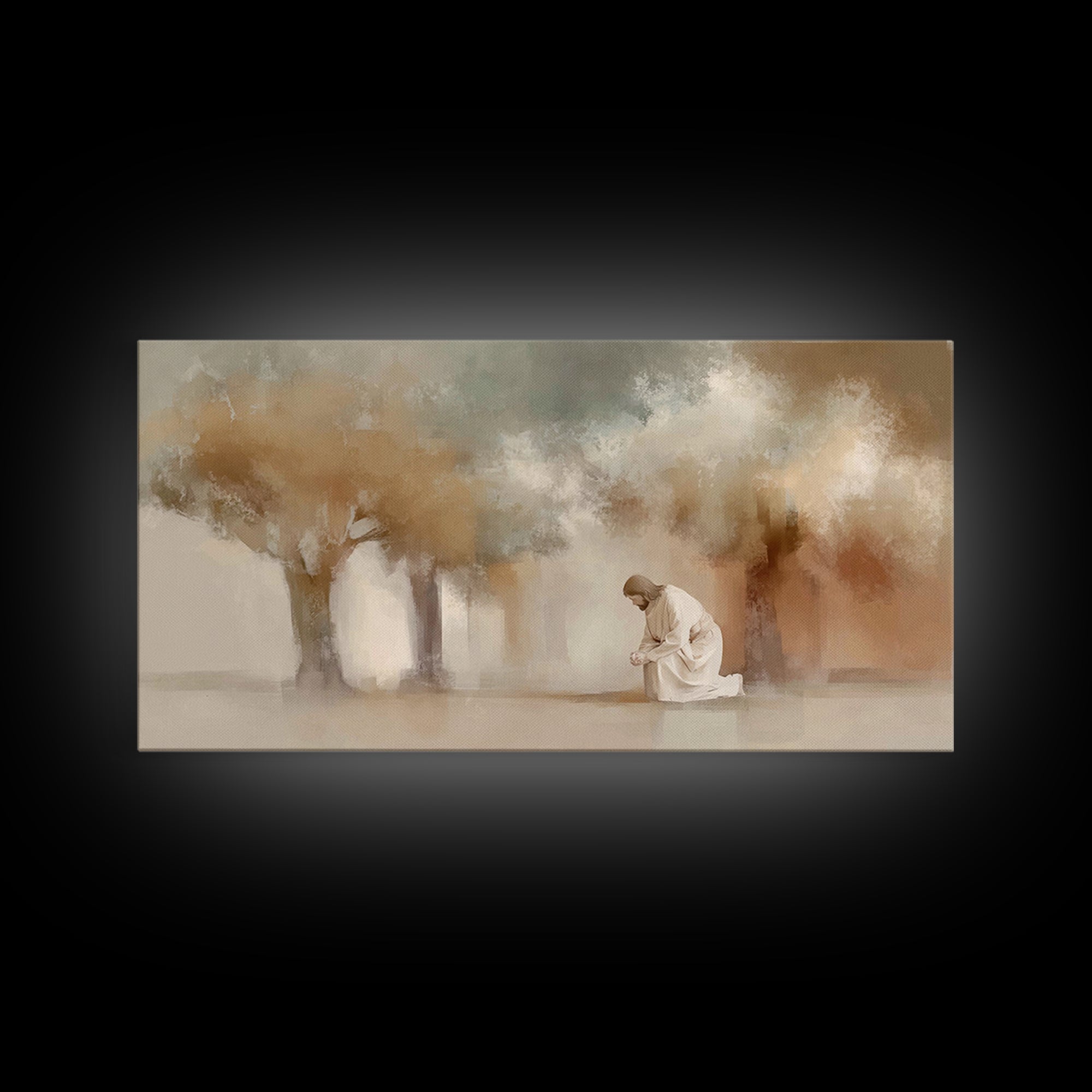 Moonlit Devotion – Framed Canvas Print – Christian Art Print – Jesus Painting – Christian Wall Art – Vintage Christian Art – Christian Deco