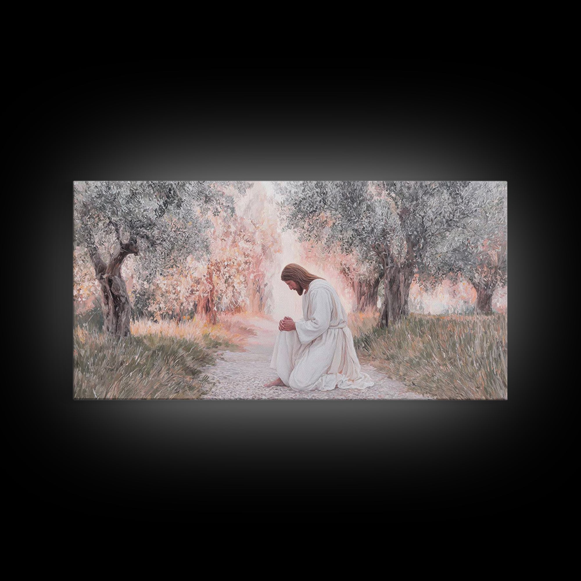 Olive Grove Light | Framed Canvas Print | Christian Art Canvas | Modern Christian Art | Jesus Painting | Christian Wall Art | Christian Gif