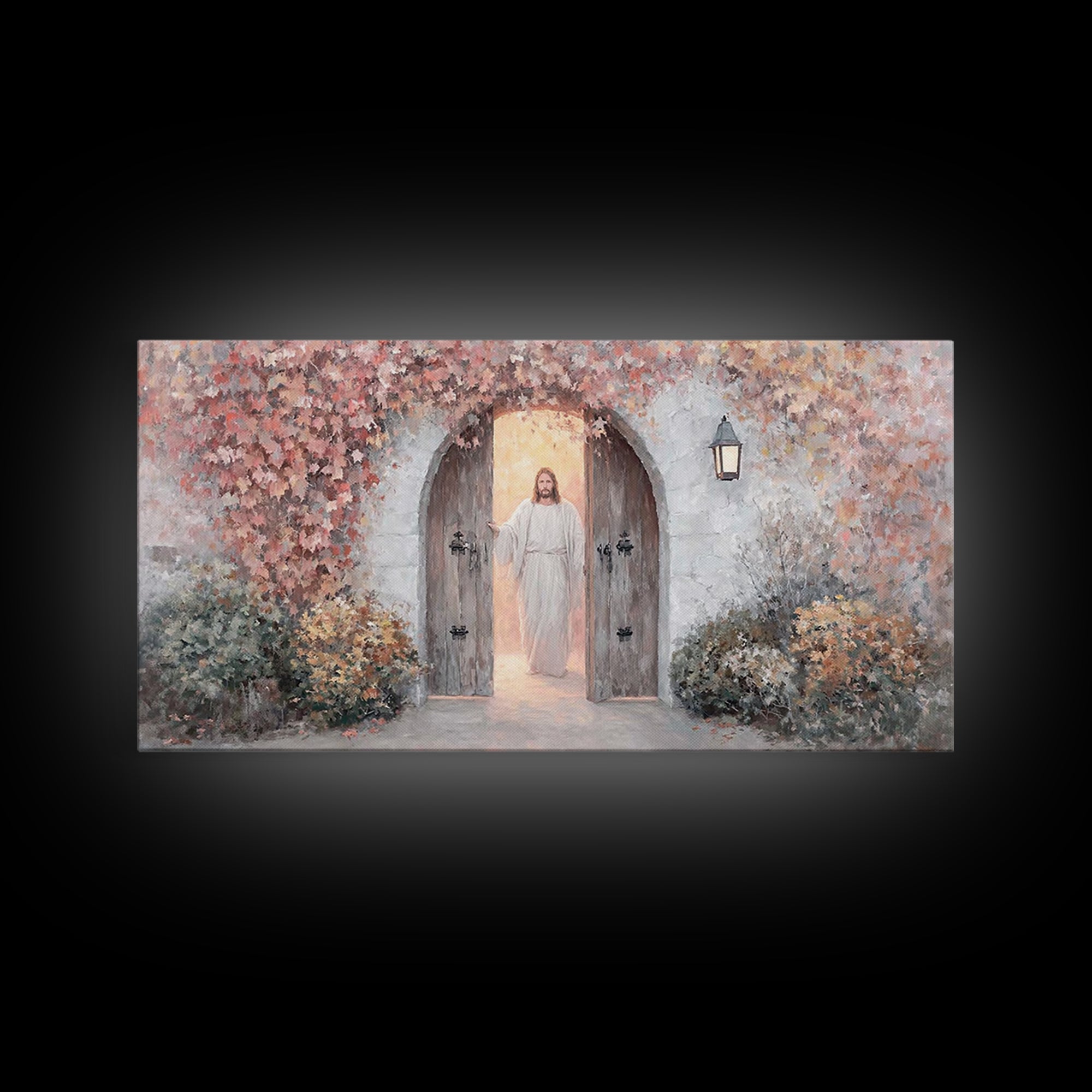 Autumn Gate Light | Framed Canvas Print | Christian Wall Art | Jesus Painting | Christian Art Canvas | Christian Christmas Art | Christian