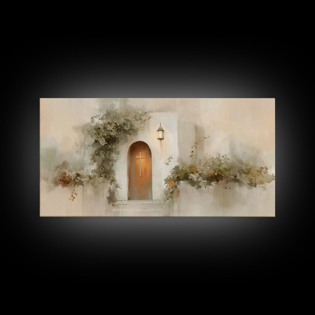 Cross At The Door | Framed Canvas Print | Christian Wall Art | Christian Christmas Art | Christian Art Canvas | Christian Decor | Modern Ch