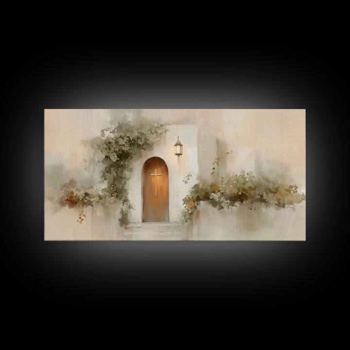 Cross At The Door | Framed Canvas Print | Christian Wall Art | Christian Christmas Art | Christian Art Canvas | Christian Decor | Modern Ch