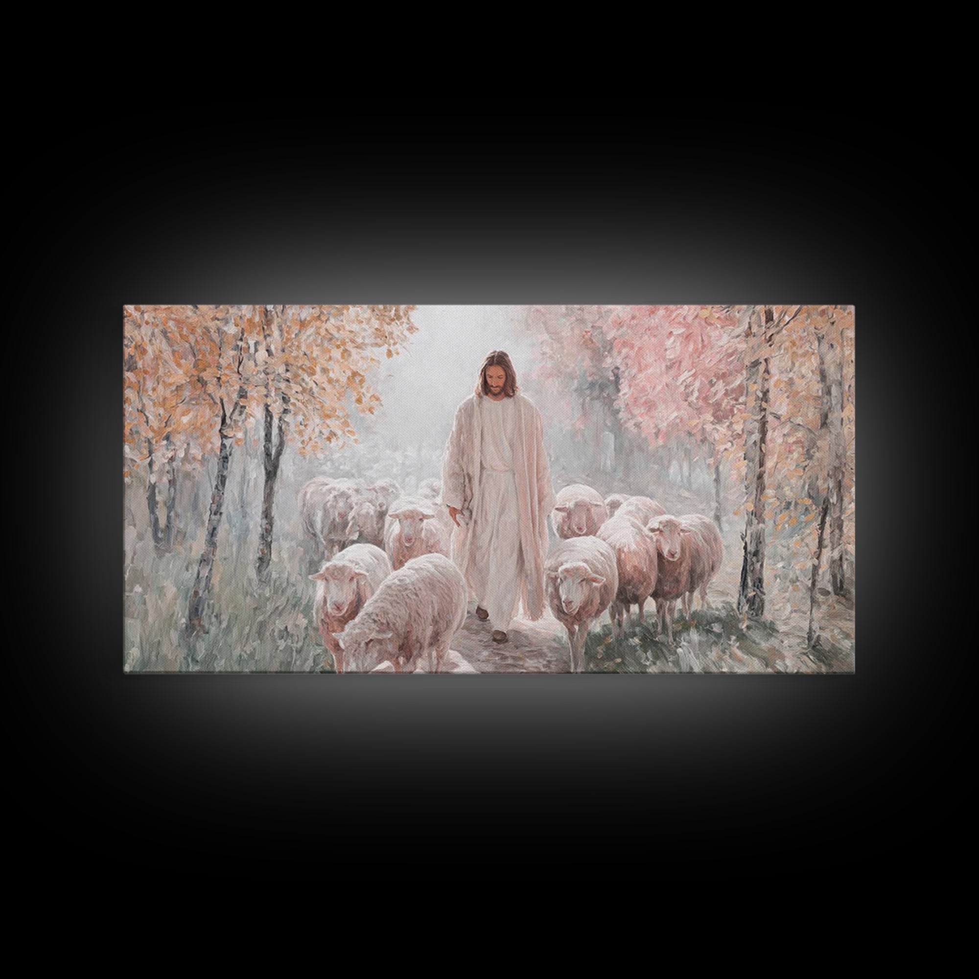 Autumn Mercy Walk, Framed Canvas Print, Christian Wall Art, Jesus Painting, Christian Art Canvas, Modern Christian Art, Christian Christmas