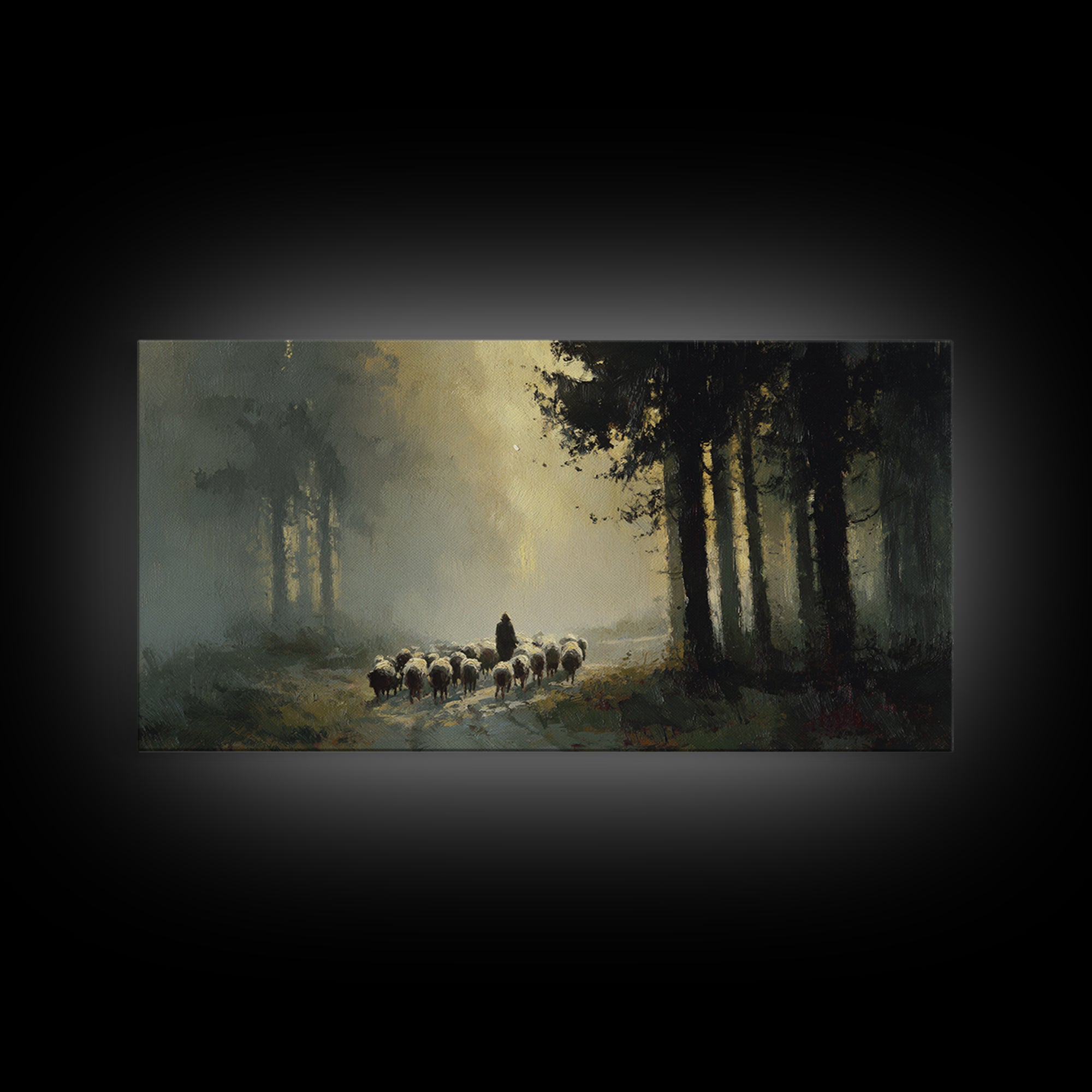 Sacred Pasture Haze, Framed Canvas Print, Christian Art Canvas, Jesus Painting, Modern Christian Art, Christian Wall Art, Christian Christm