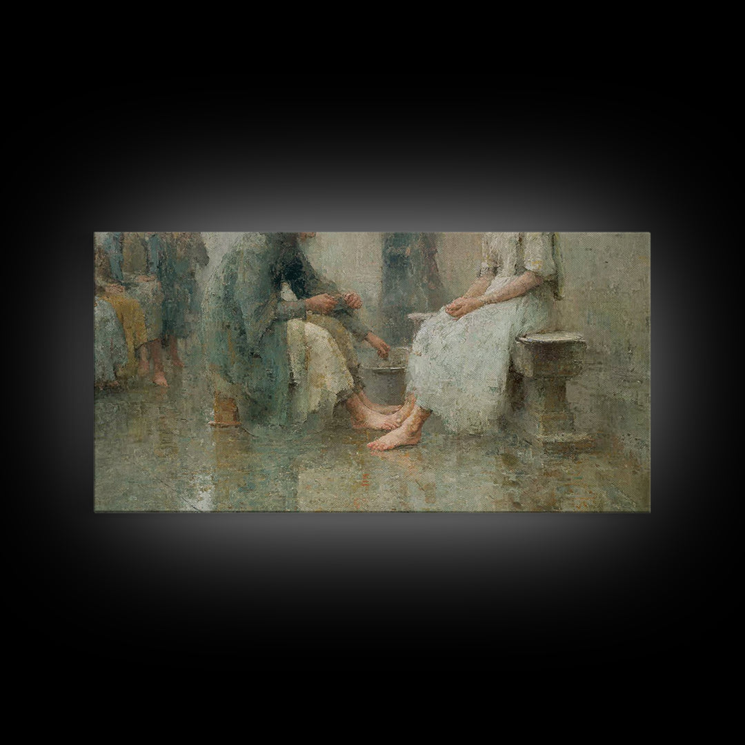 Humble Service, Framed Canvas Print, Christian Wall Art, Christian Art Canvas, Christian Painting, Christian Decor, Subtle Christian Art