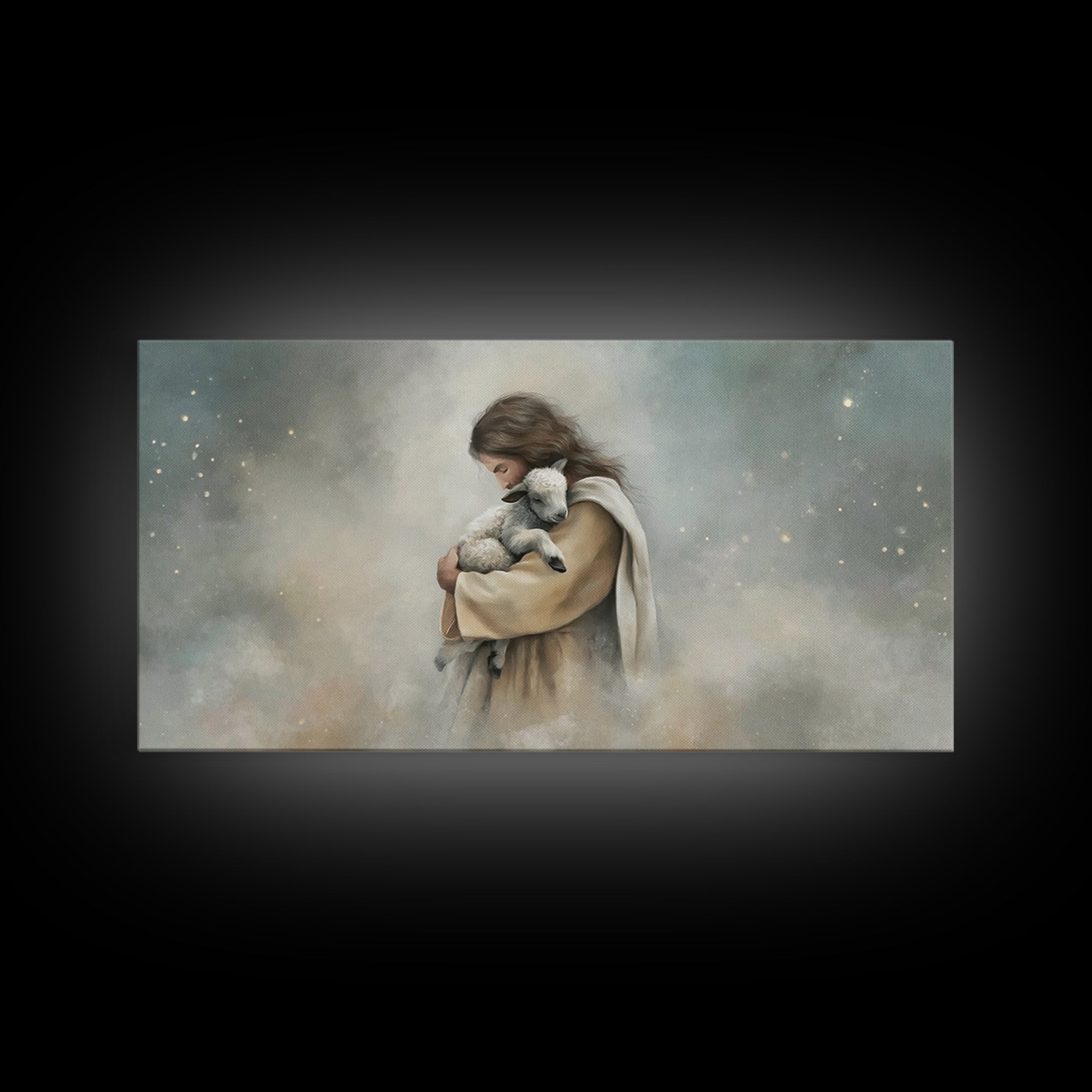 Heaven’s Gentle Hold, Framed Canvas Print, Christian Wall Art, Jesus Painting, Modern Christian Art, Christian Art Canvas, Christian Christ