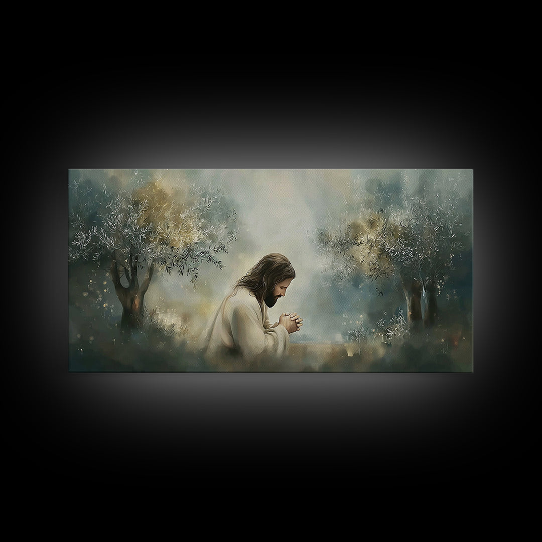 Olive Grove Prayer, Framed Canvas Print, Christian Art Canvas, Christian Wall Art, Jesus Painting, Subtle Christian Art, Christian Christma