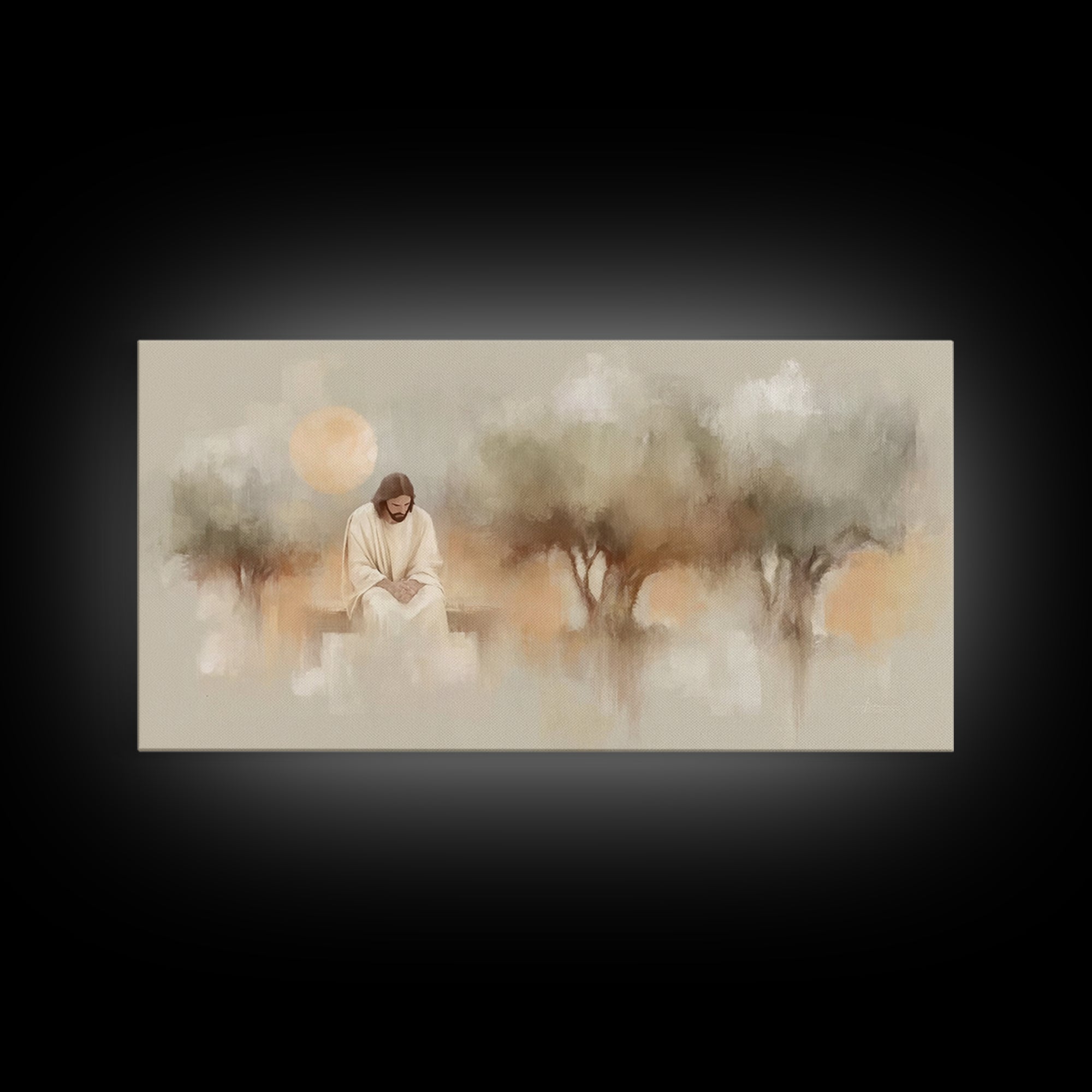 Stillness Of Devotion – Framed Canvas Print – Christian Wall Art – Modern Christian Art – Jesus Painting – Christian Art Canvas – Christmas
