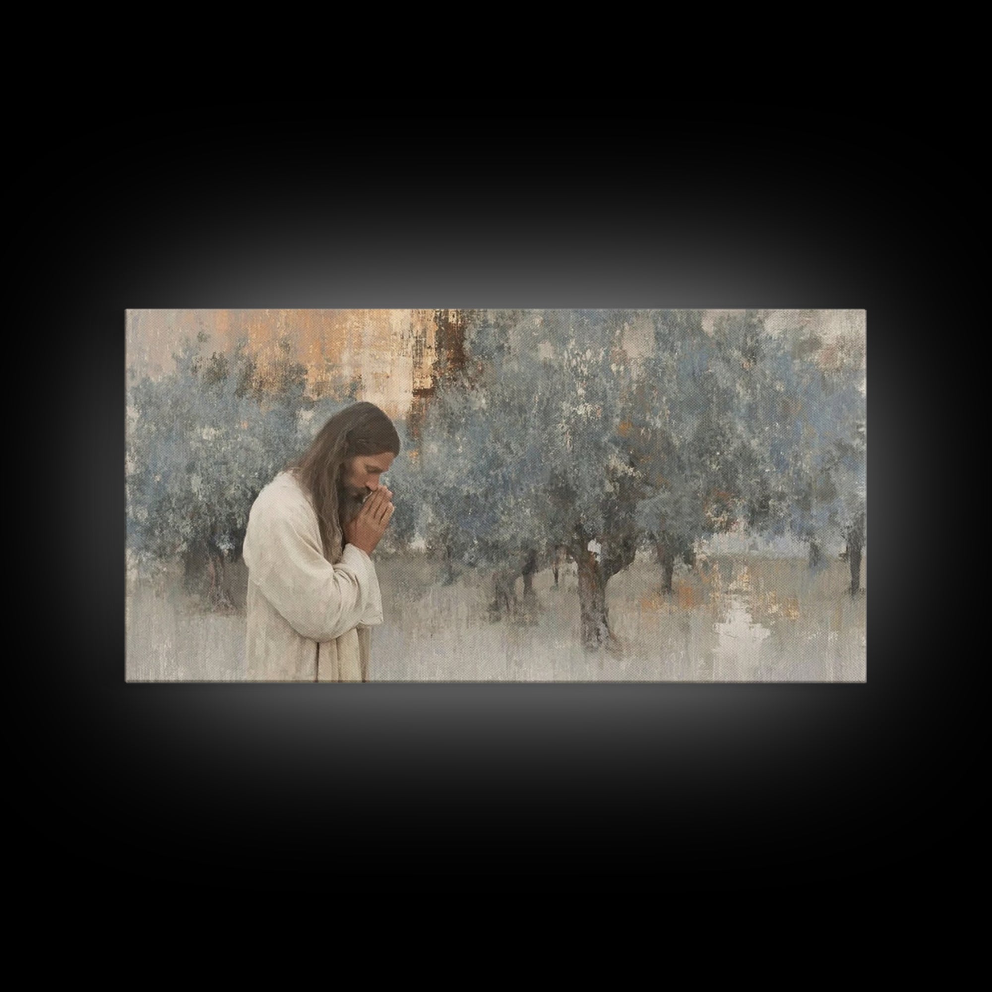 Gethsemane Reflection | Framed Canvas Print | Christian Art Canvas | Jesus Painting | Christian Wall Art | Moody Christian Art | Christmas