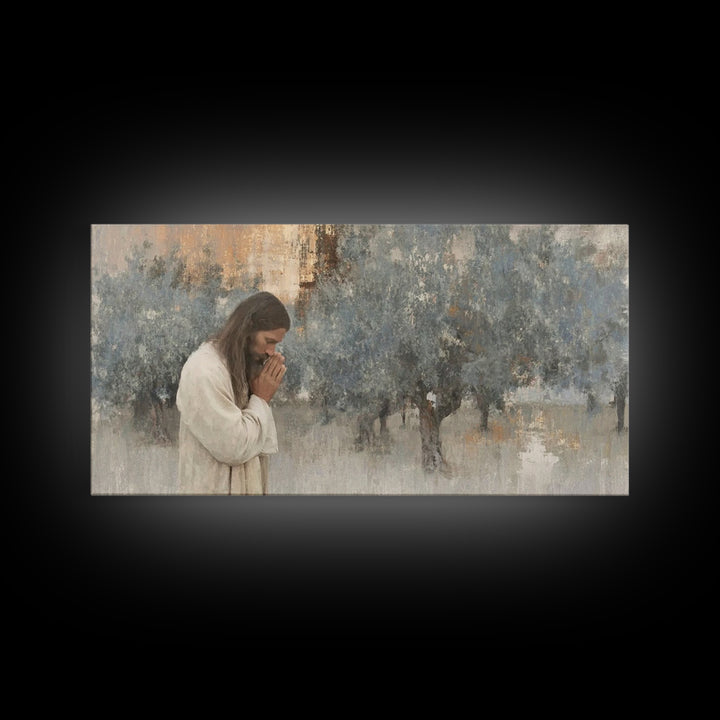 Gethsemane Reflection | Framed Canvas Print | Christian Art Canvas | Jesus Painting | Christian Wall Art | Moody Christian Art | Christmas