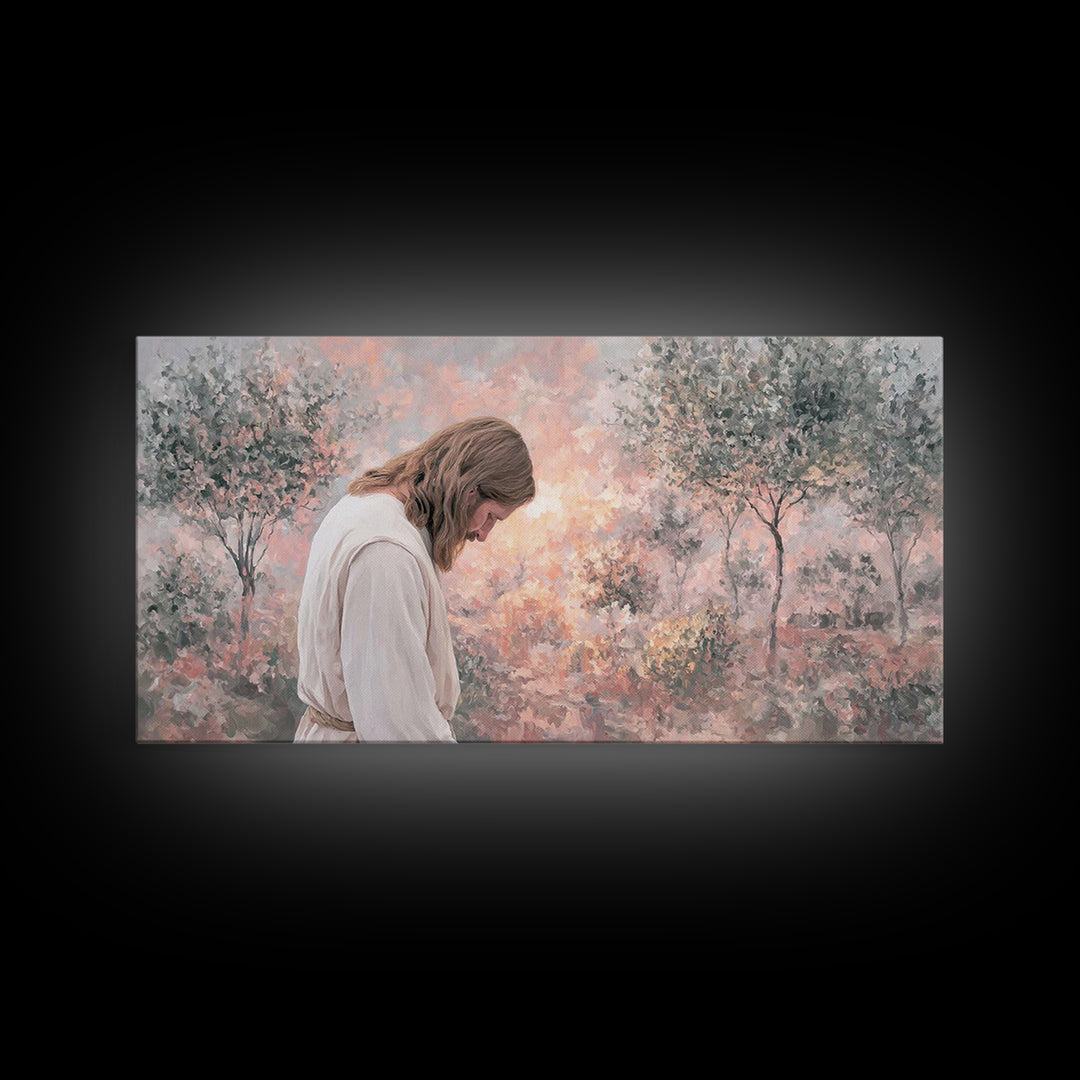 Sacred Garden Light, Framed Canvas Print, Christian Art Canvas, Christian Wall Art, Jesus Painting, Minimalist Christian Art, Christian Chr
