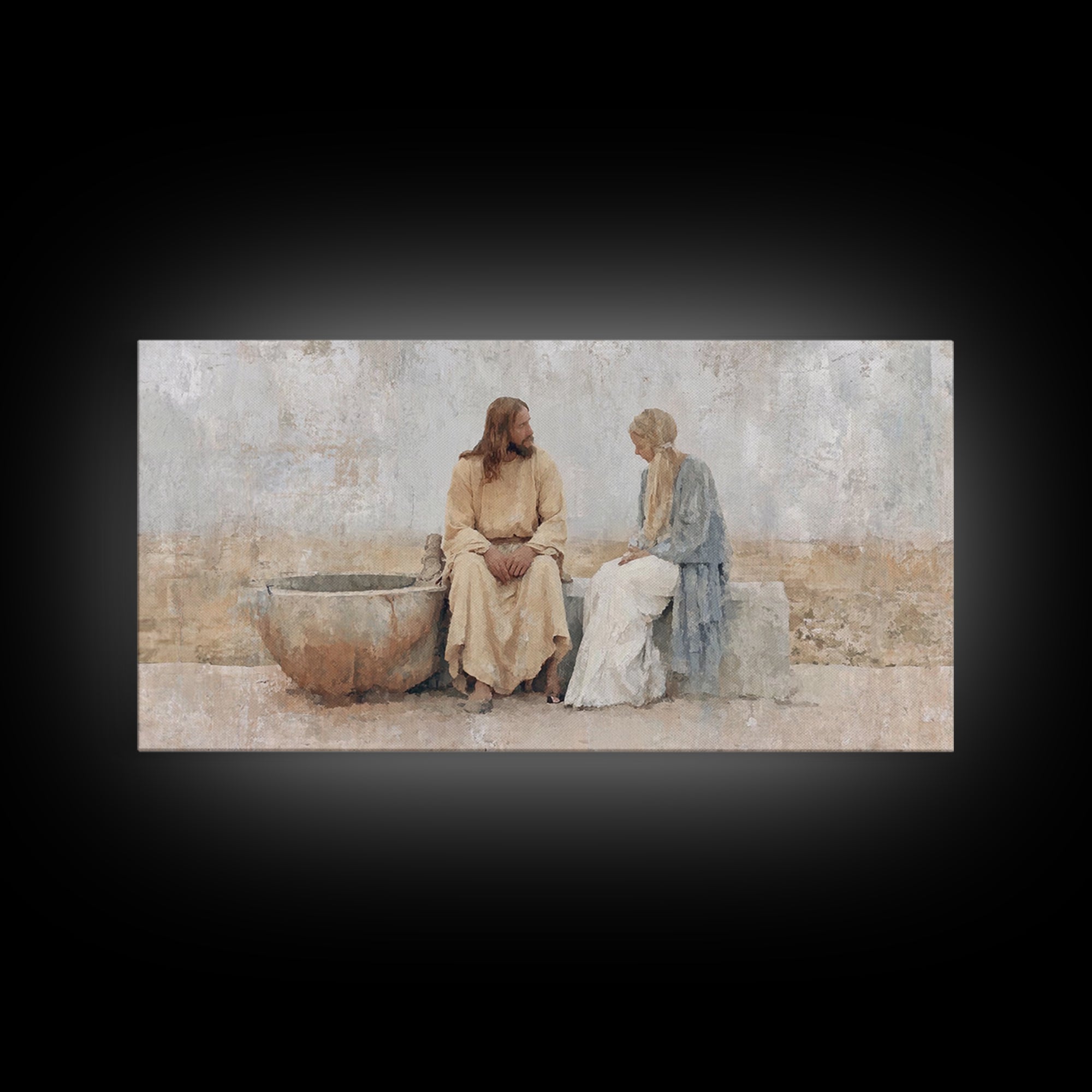 Living Water Meeting, Framed Canvas Print, Christian Wall Art, Christian Art Canvas, Jesus Painting, Modern Christian Art, Christian Decor