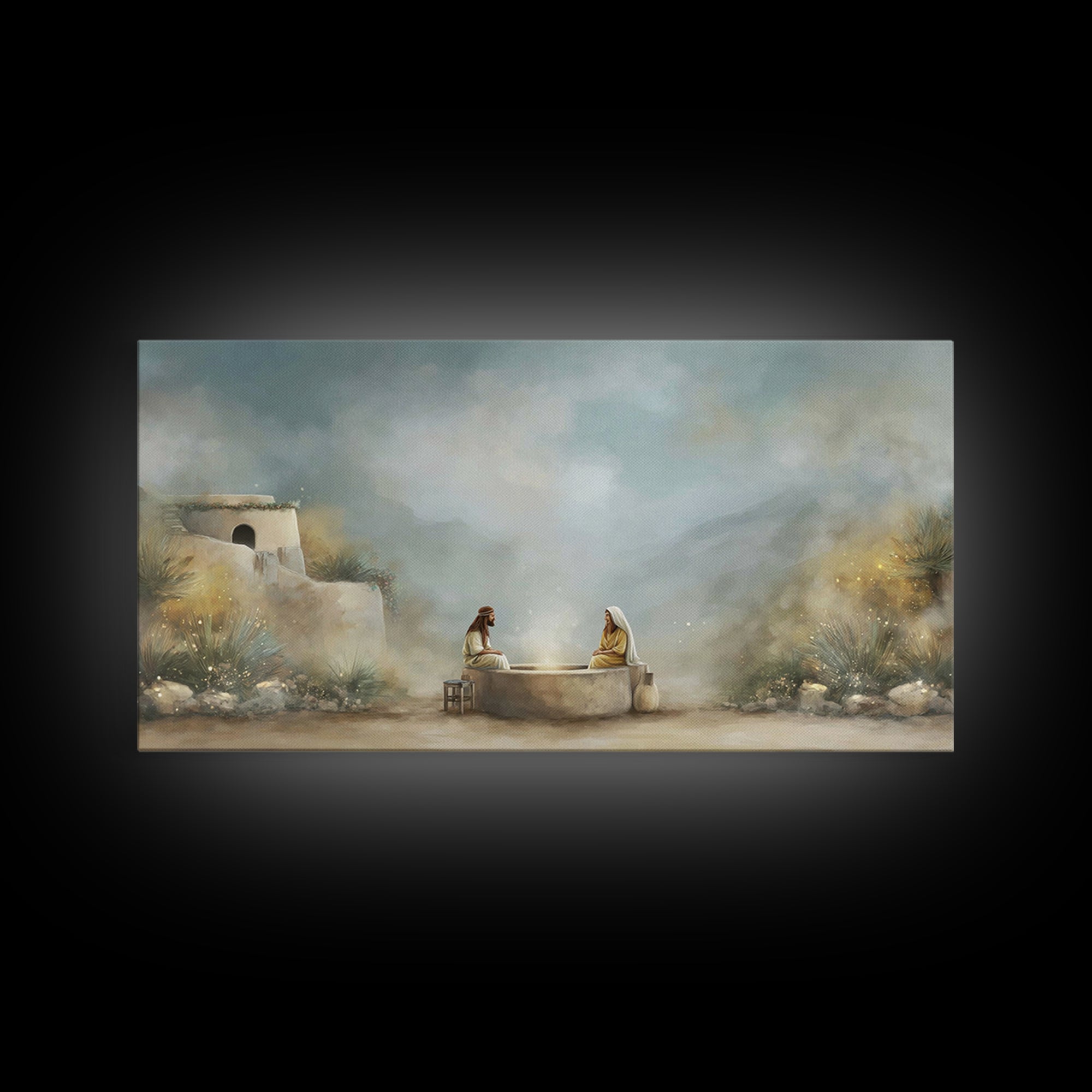 Desert Well Light | Framed Canvas Print | Christian Art Canvas | Jesus Painting | Modern Christian Art | Christian Wall Art | Christian Gif
