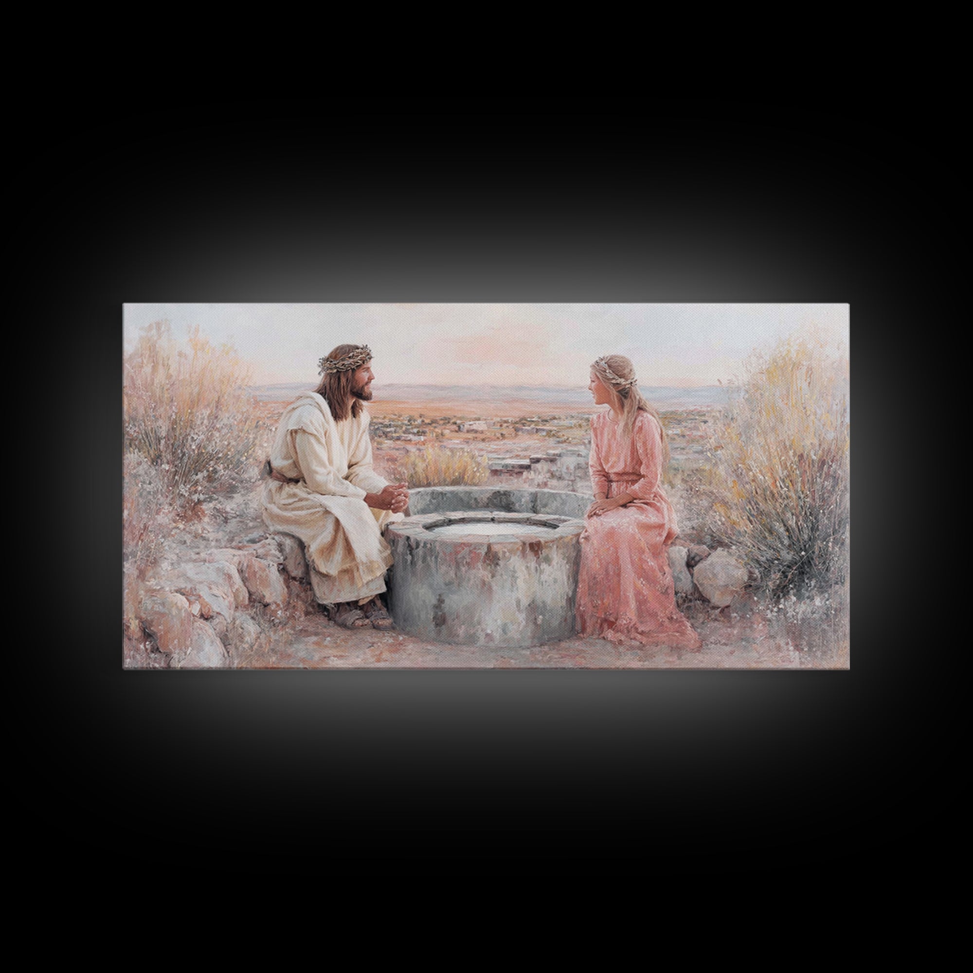 Desert Conversation, Framed Canvas Print, Christian Art Canvas, Modern Christian Art, Jesus Painting, Christian Wall Art, Christian Gift Id