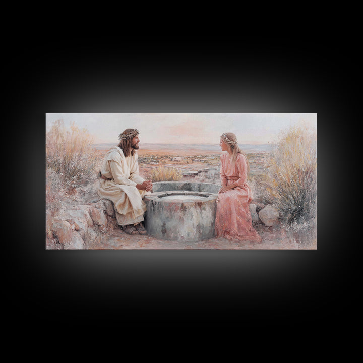 Desert Conversation, Framed Canvas Print, Christian Art Canvas, Modern Christian Art, Jesus Painting, Christian Wall Art, Christian Gift Id