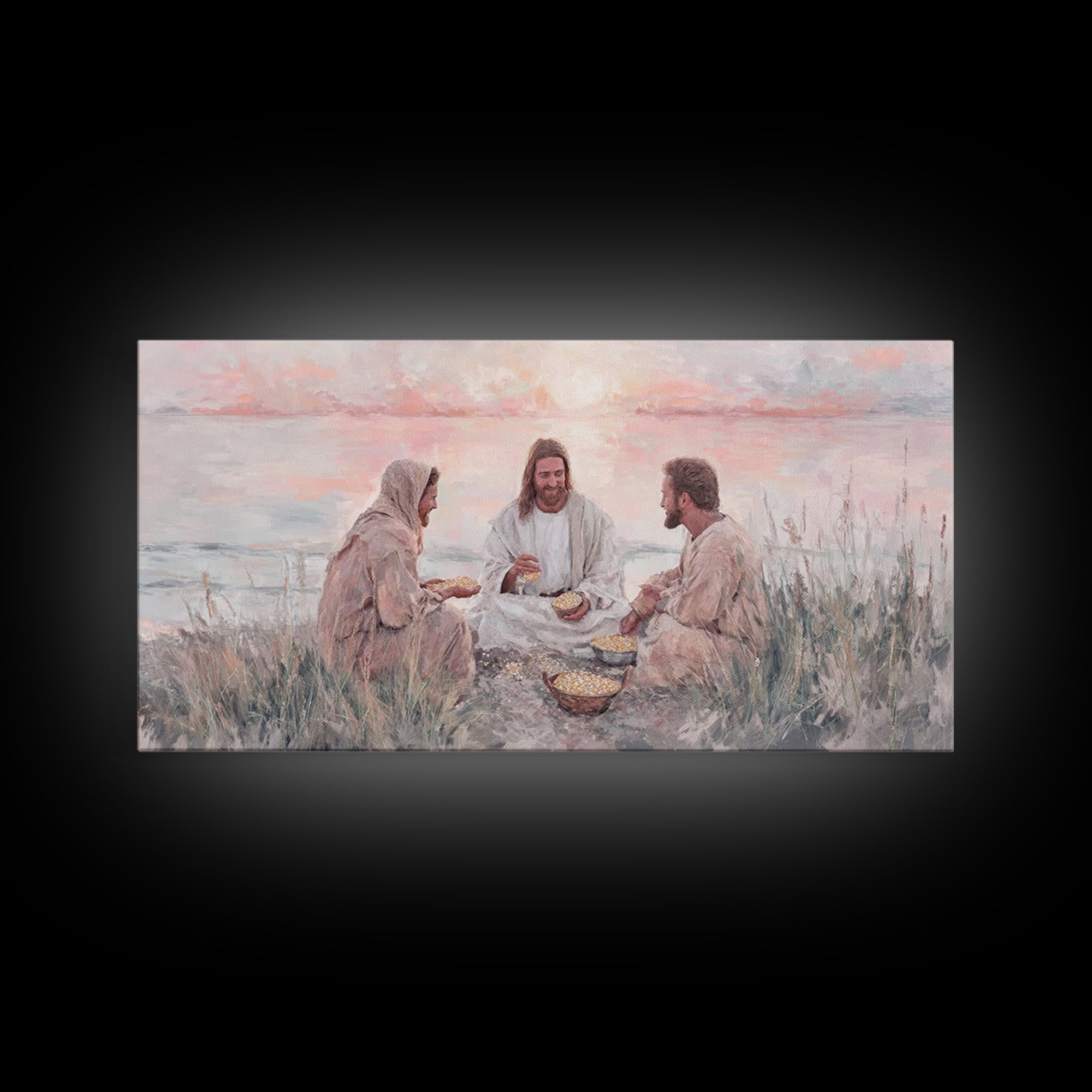 Shoreline Communion – Framed Canvas Print – Christian Wall Art – Jesus Painting – Christian Art Canvas – Modern Christian Art – Christian D