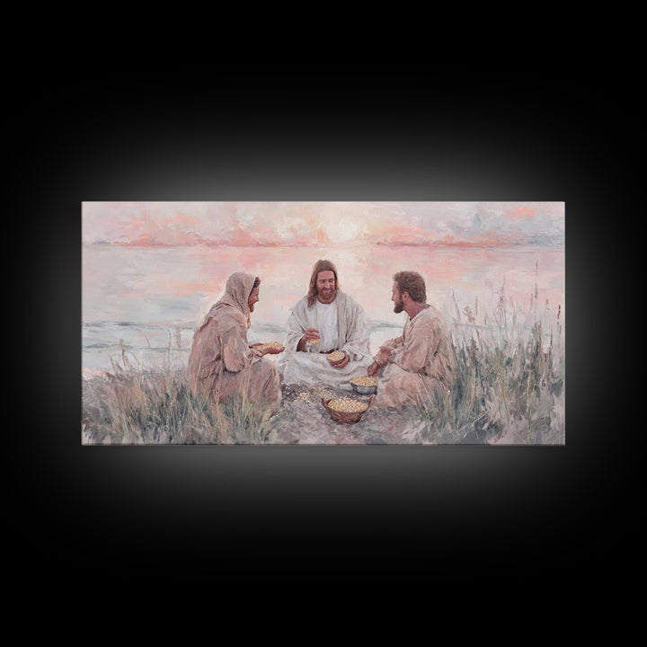 Shoreline Communion – Framed Canvas Print – Christian Wall Art – Jesus Painting – Christian Art Canvas – Modern Christian Art – Christian D