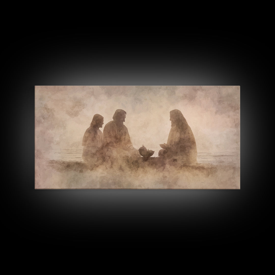 Evening Fellowship | Framed Canvas Print | Christian Art Canvas | Modern Christian Art | Jesus Painting | Christian Wall Art | Christian De