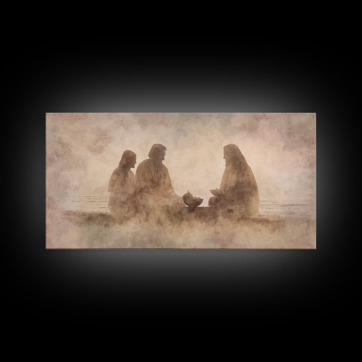 Evening Fellowship | Framed Canvas Print | Christian Art Canvas | Modern Christian Art | Jesus Painting | Christian Wall Art | Christian De