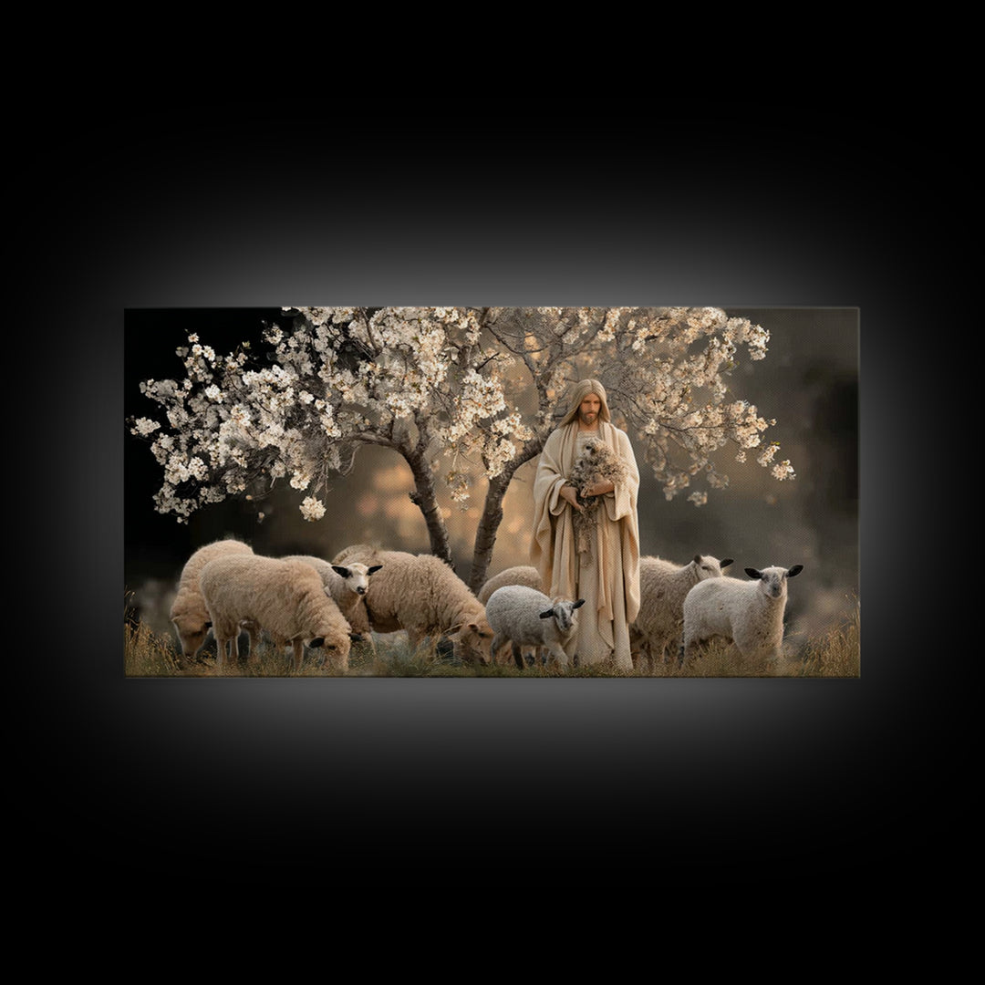 Blossom Shepherd – Framed Canvas Print – Jesus Painting – Christian Art Canvas – Christian Wall Art – Vintage Christian Art – Christian Dec