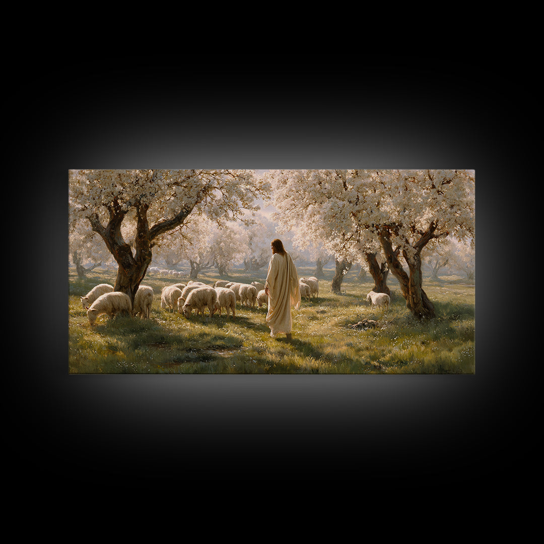 Pastoral Bloom, Framed Canvas Print, Christian Art Canvas, Christian Painting, Large Jesus Painting, Christian Wall Art, Christian Gift Ide
