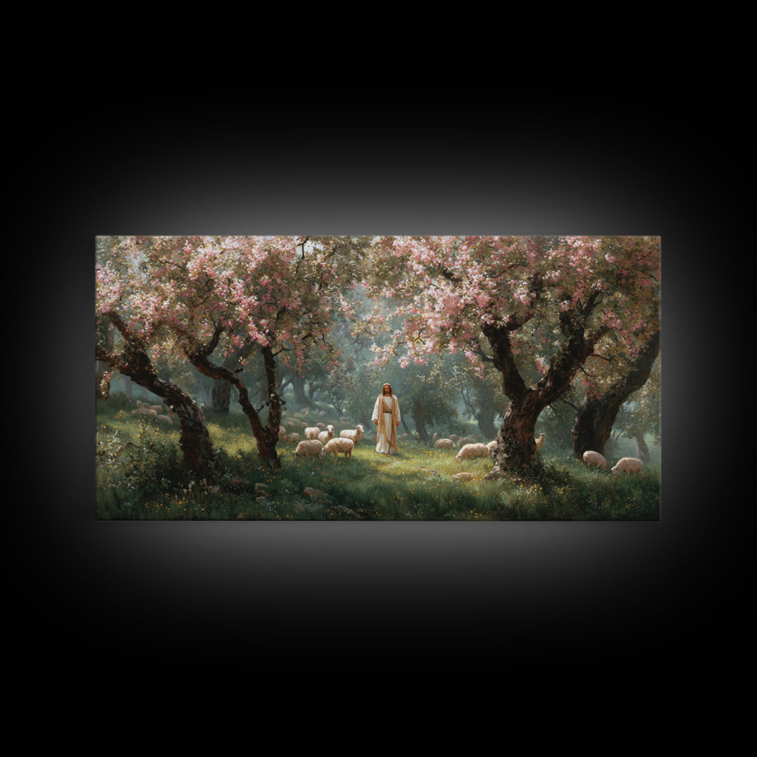 Morning Orchard Light | Framed Canvas Print | Christian Art Canvas | Jesus Painting | Christian Wall Art | Minimalist Christian Art | Chris