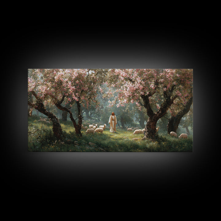 Morning Orchard Light | Framed Canvas Print | Christian Art Canvas | Jesus Painting | Christian Wall Art | Minimalist Christian Art | Chris