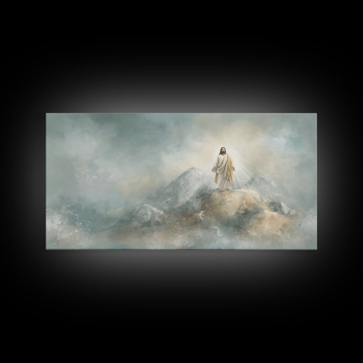 Light Upon The Mountain – Framed Canvas Print – Christian Art Print – Jesus Painting – Christian Christmas Art – Modern Christian Art – Chr