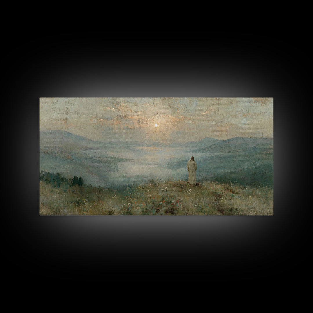 Solitude Of Divine Dawn – Framed Canvas Print – Christian Art Painting – Christian Decor – Jesus Painting Canvas – Christmas Art – Large Ch