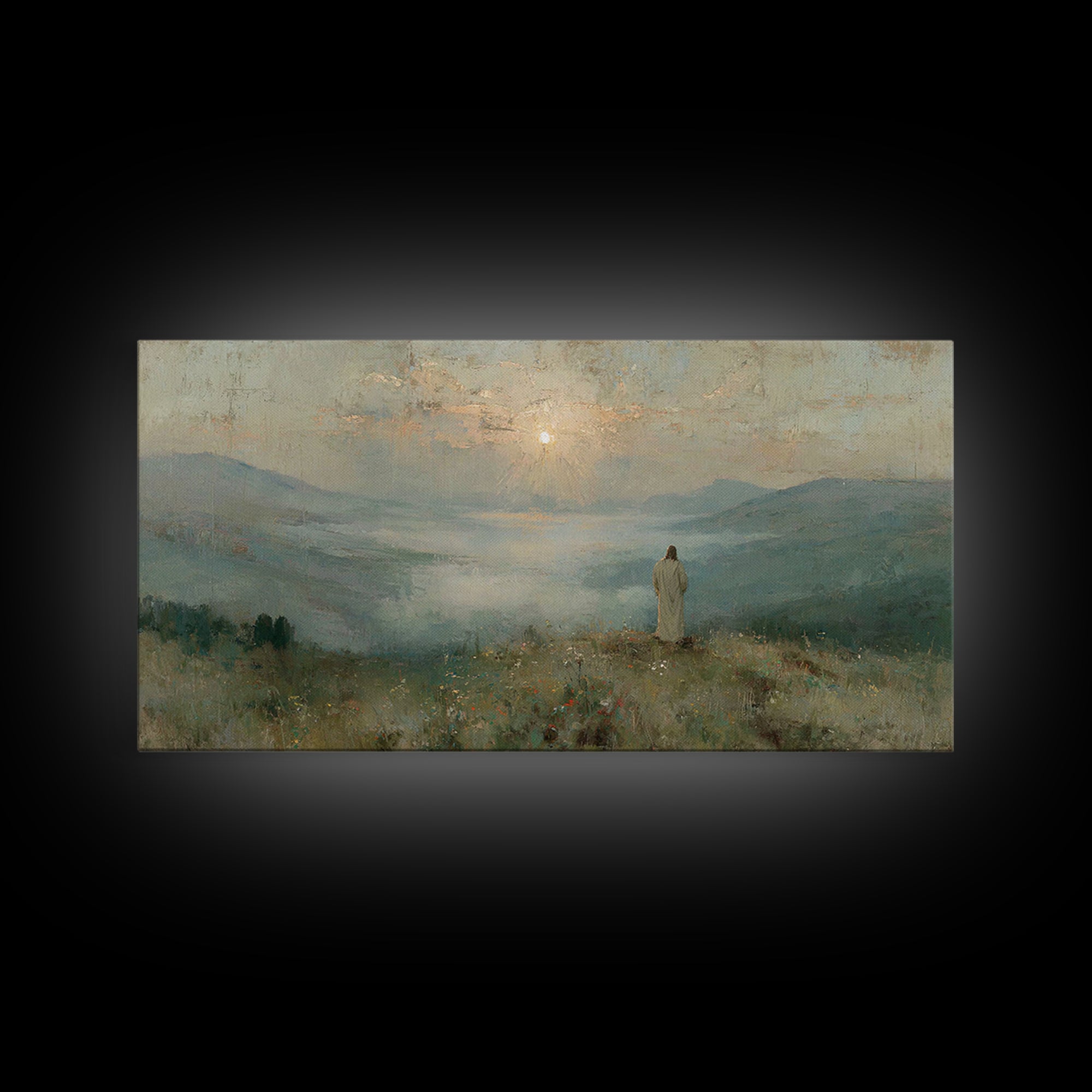 Solitude Of Divine Dawn – Framed Canvas Print – Christian Art Painting – Christian Decor – Jesus Painting Canvas – Christmas Art – Large Ch
