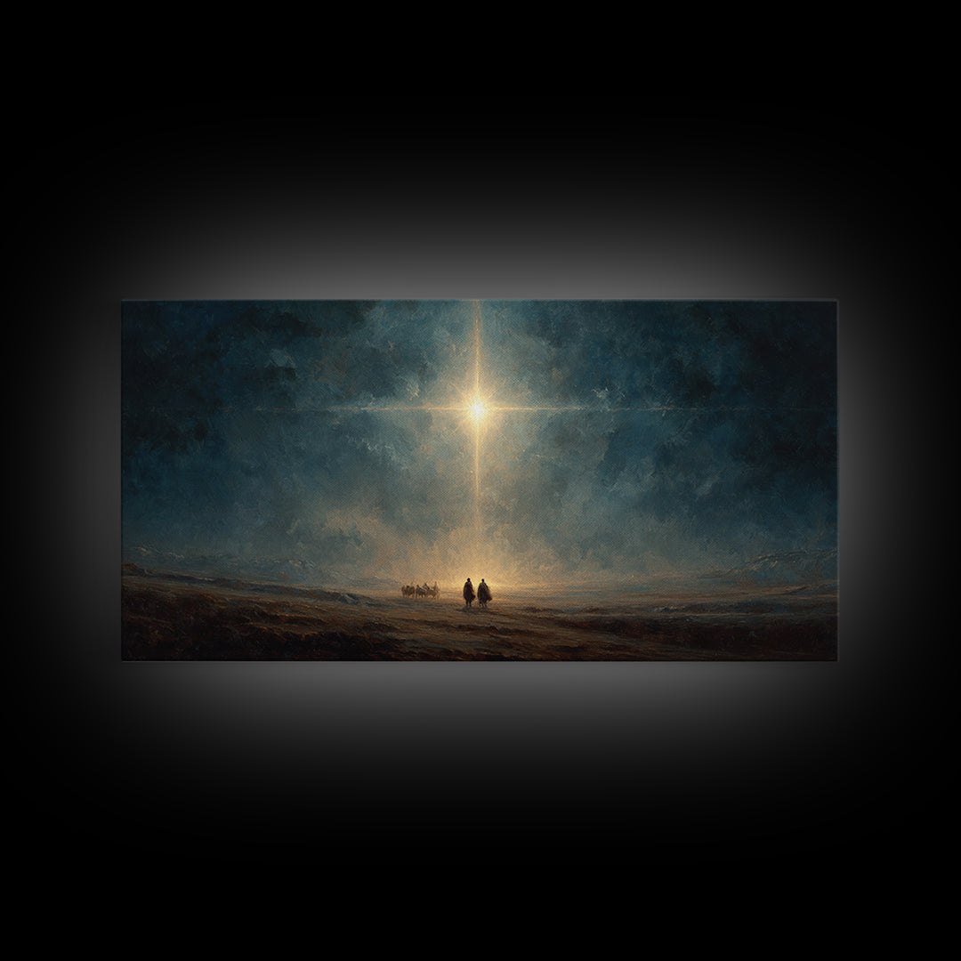 Night Of Glory – Framed Canvas Print – Christian Christmas Art – Christian Wall Art – Christian Art Canvas – Moody Christmas Art – Jesus Pa