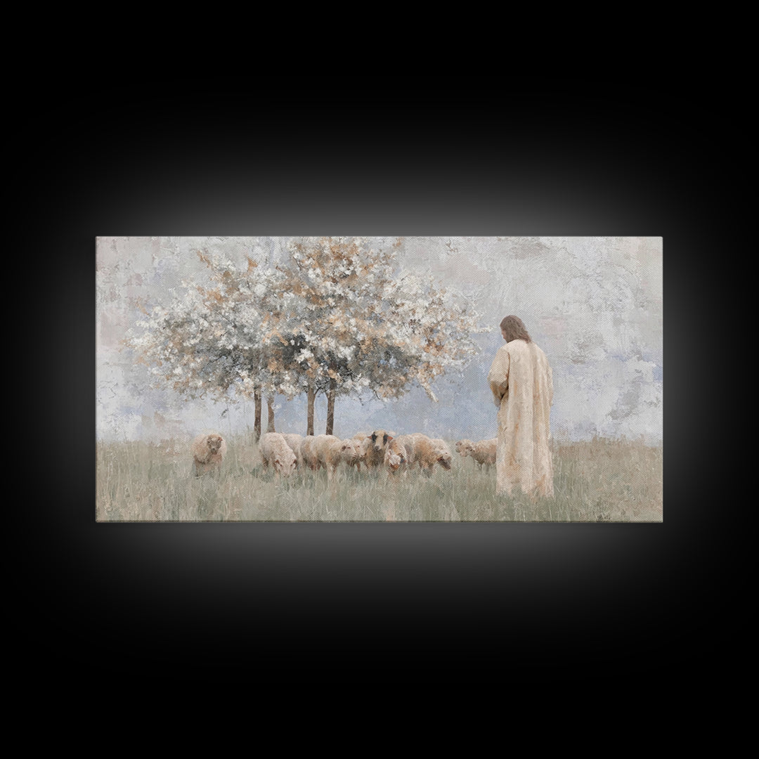 Quiet Pasture Light – Framed Canvas Print – Christian Art Print – Christian Wall Art – Jesus Painting – Minimalist Christian Art – Large Ch
