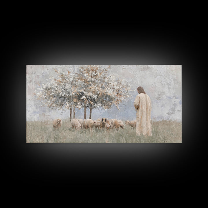 Quiet Pasture Light – Framed Canvas Print – Christian Art Print – Christian Wall Art – Jesus Painting – Minimalist Christian Art – Large Ch