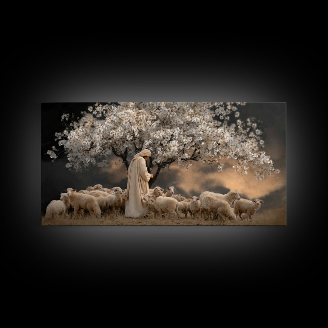 Evening Shepherd – Framed Canvas Print – Christian Art Canvas – Moody Christian Art – Jesus Painting – Christian Wall Art – Christian Gift